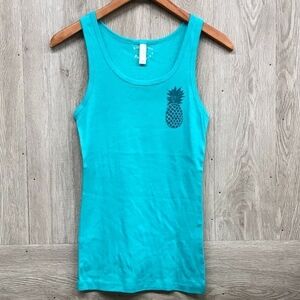 Teal Fitted Tank Top With Green Pineapple BB323